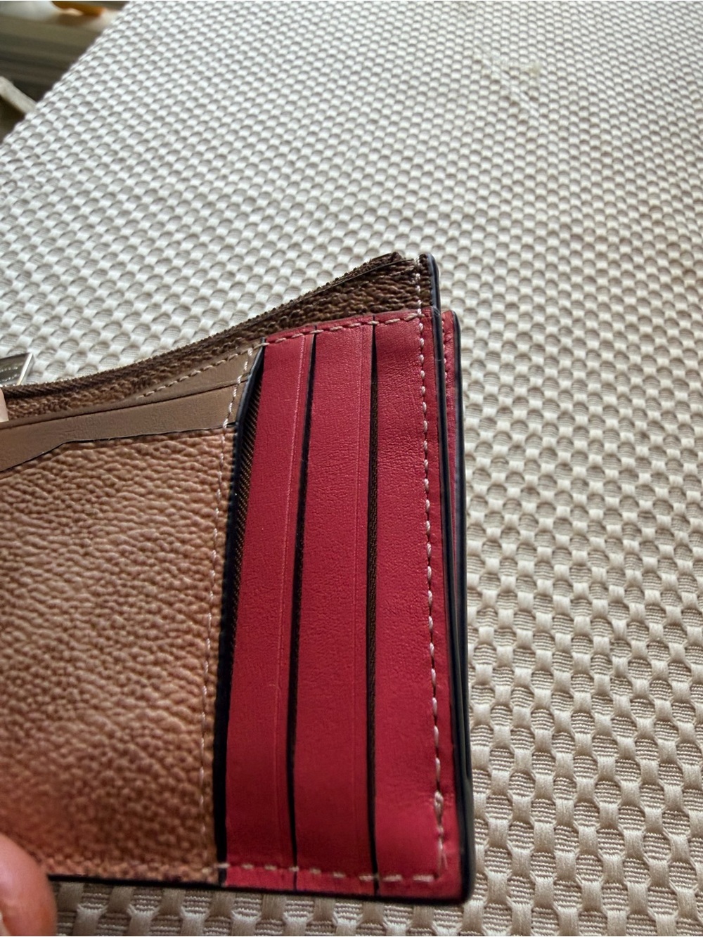 Coach Pink, Tan & Brown Leather Card Holder with Raspberry Accent - Picture 7 of 12